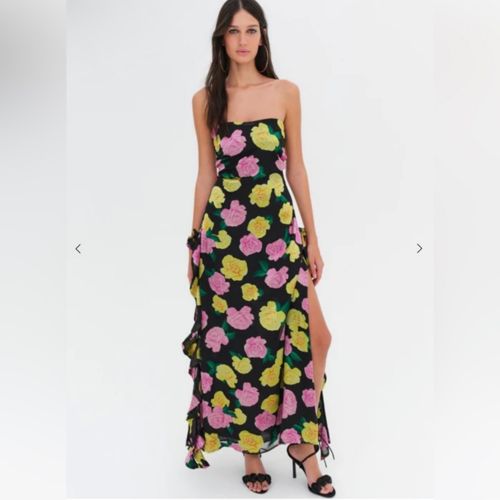Nwt For Love & Lemons Madison Strapless Maxi Dress Small Rose Burnout Slit